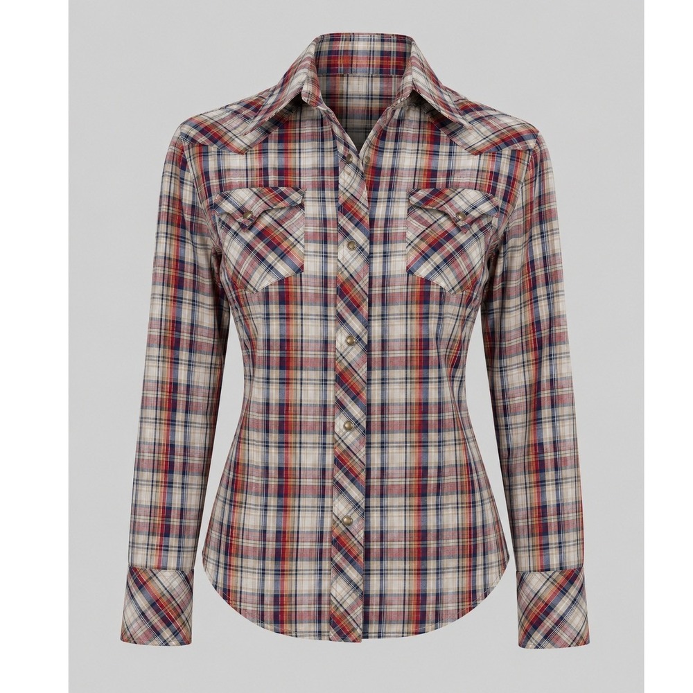 Vintage Miller Western‎ Wear Plaid Pearl Snap Shirt Metallic Gold Thread Size 12
